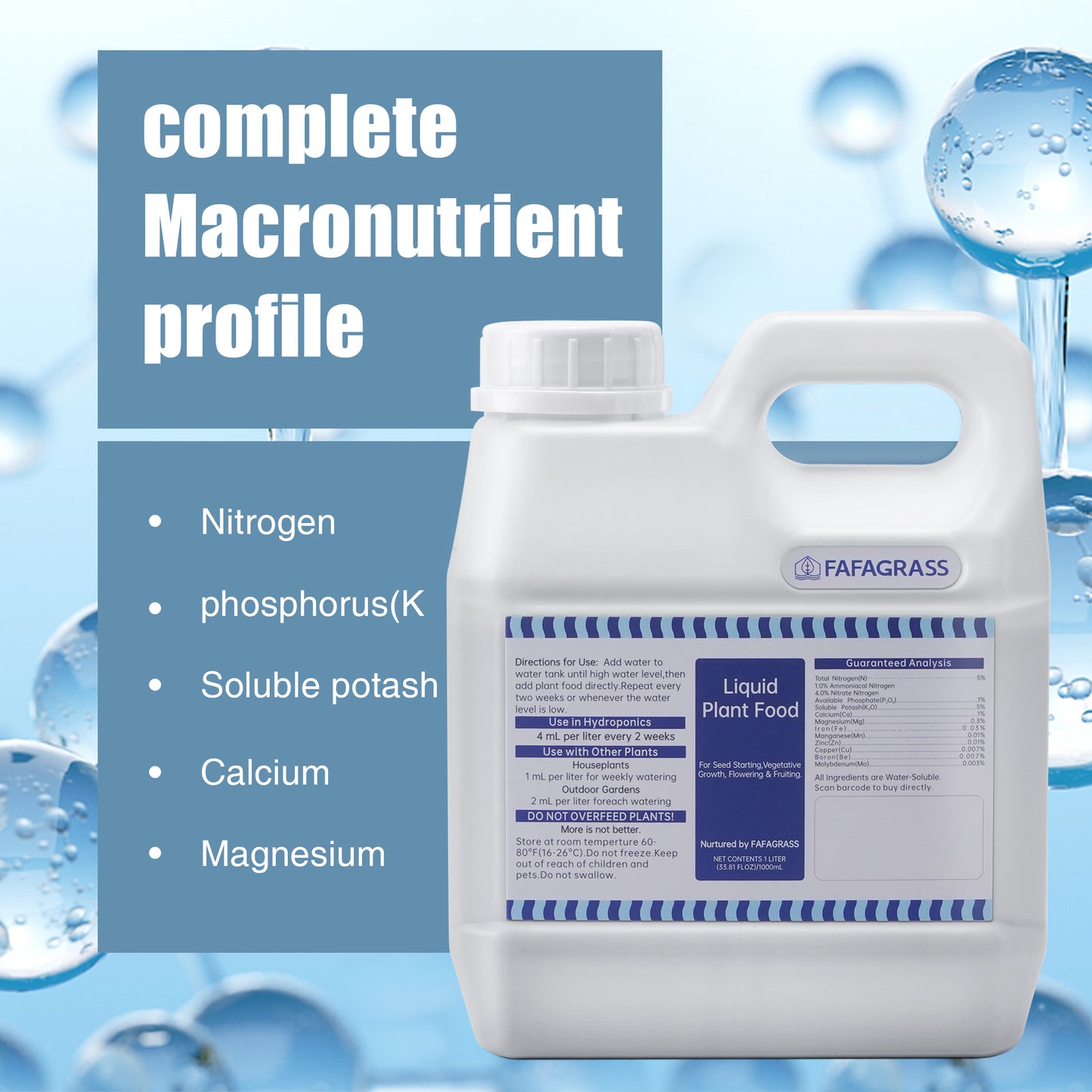 Hydroponic Nutrients (1 Liter=0.26gal) Liquid Fertilizer Plant Food Indoor Garden Organic Hydroponics Fertilizer for Vegetables