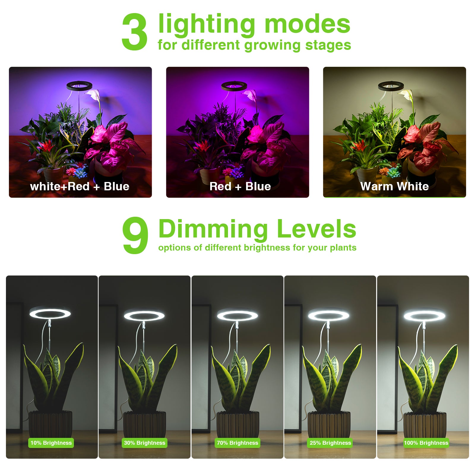 Lampes de culture pour plantes d'intérieur, Full Spectrum Led 50 Grow avec  lumières jaunes, halo réglable en hauteur